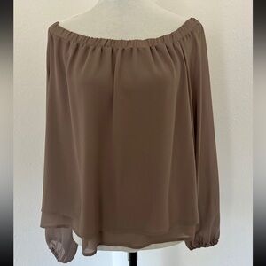WYATT Womens Ladies Taupe Off Shoulder Layered Tunic Blouse Top Shirt Sz M